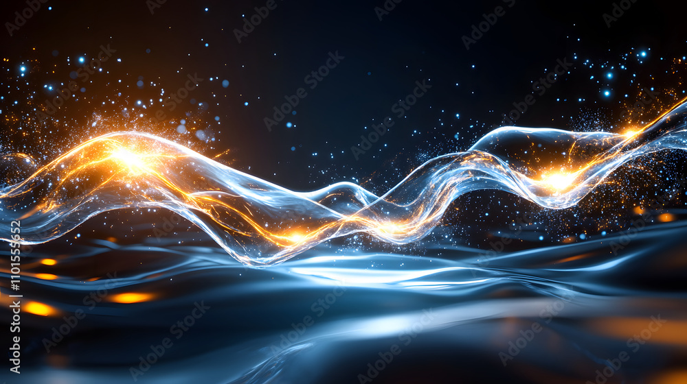Poster A mesmerizing display of flowing, illuminated waves, blending vibrant colors and dynamic motion against a dark background