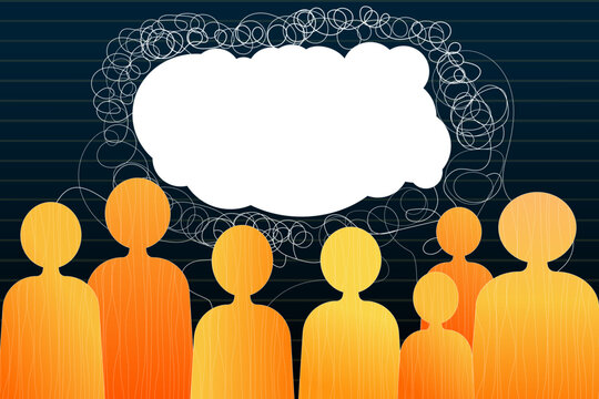 social poster, group of people searching for solution, thoughts, groupthink, team building	