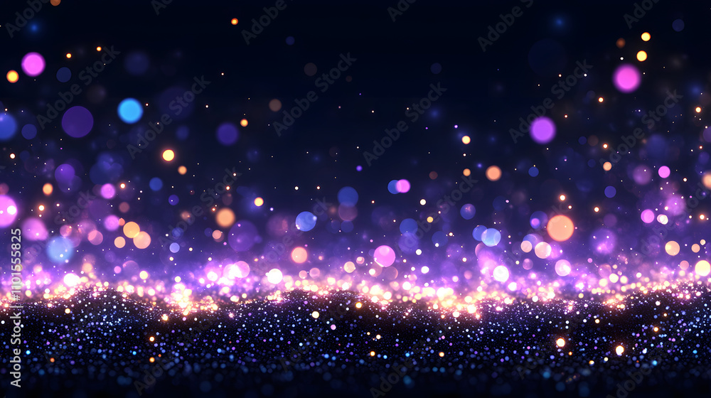 Poster A vibrant display of colorful bokeh lights against a dark background, creating a magical and festive atmosphere