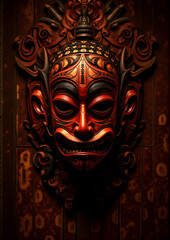 Naklejka premium Wooden tribal mask displayed on textured wall for Kwanzaa cultural significance 