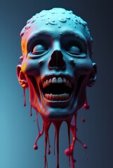 Dripping skull with vibrant colors and textured surface in 3D.