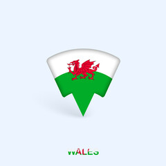 Wales Flag Map Pointer Design with Shadow.