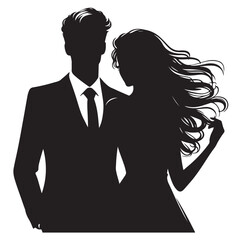 Couple standing silhouette vector illustration
