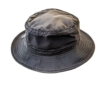 a black hat with white stitching