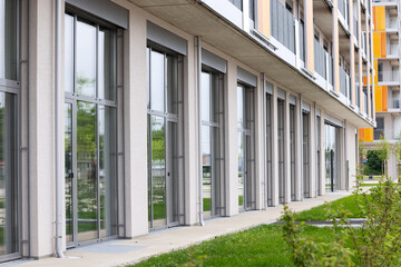 Panoramic windows of the first floor of a modern building