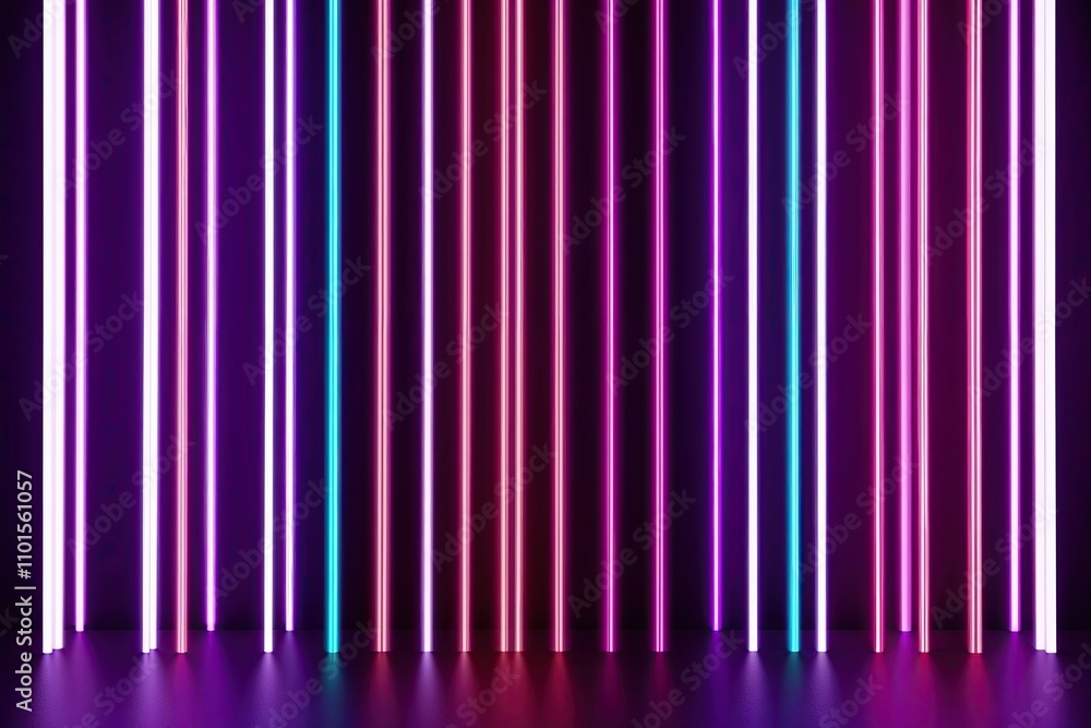 Poster electrifying 3d scene of neon lines dancing vertically against a dark background
