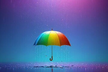 brightly colored umbrella in the rain with water drops
