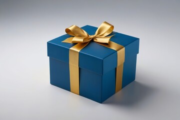 arafed blue gift box with a gold ribbon and bow
