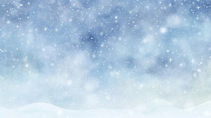 Naklejka premium abstract watercolor background snowfall, christmas view blurred blizzard light blue snowflakes on a white city background