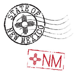 Postal rubber stamps STATE OF NEW MEXICO and NM zip code abbreviation, along with the state symbol. Retro seals for letter envelopes, greeting cards, passports, parcels.
