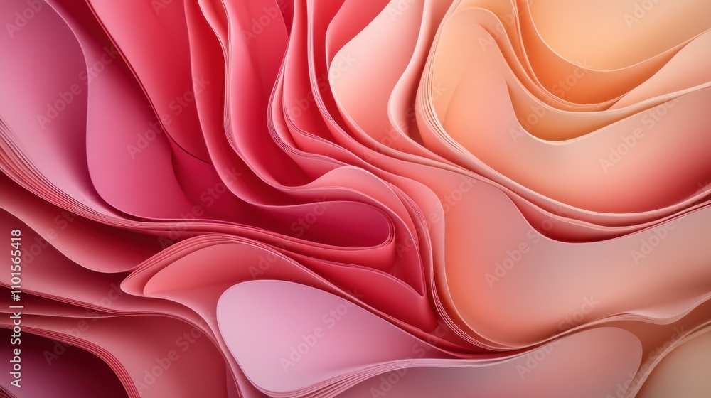 Poster abstract layers of pink and peach create a mesmerizing wave-like pattern, ai