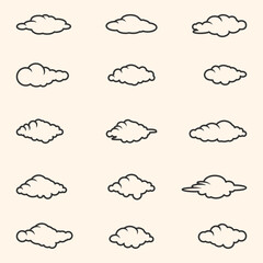 Cloud icon set. Cloud lines in various unique shapes.