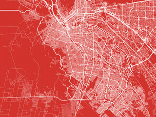 Christmas Map of Ciudad Juarez, Mexico in Snowy White on Festive Red Background.