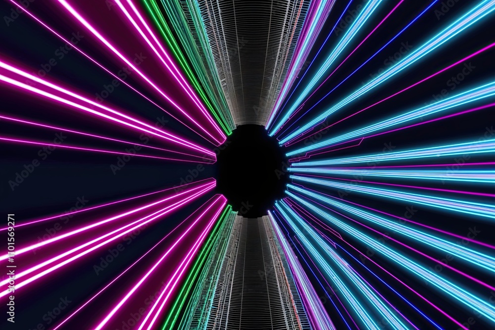 Poster vibrant 3d neon imagery with dynamic contour patterns and colorful energy trails
