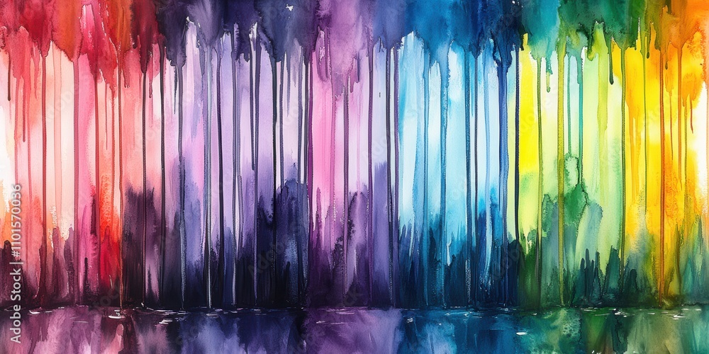 Aufkleber vibrant abstract watercolor background featuring dripping paint in a spectrum of colors with gradien