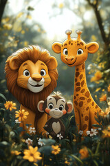 illustration, animaux de la jungle, dessin enfants, mignon, tout-petits, adorable, joli, fun, coloré