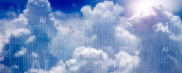 AI cloud informmation. Abstract digital technology futuristic circuit board blue background  Cyber science tech layout  Innovation future Ai big data  Global internet network connection.