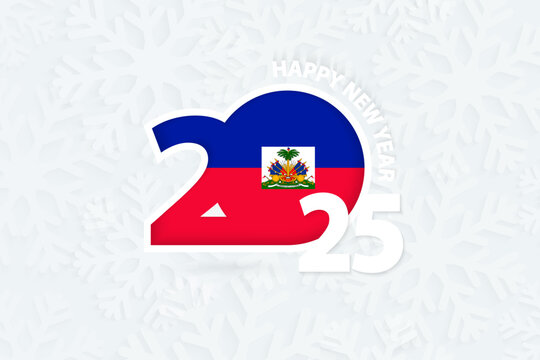 New Year 2025 for Haiti on snowflake background.