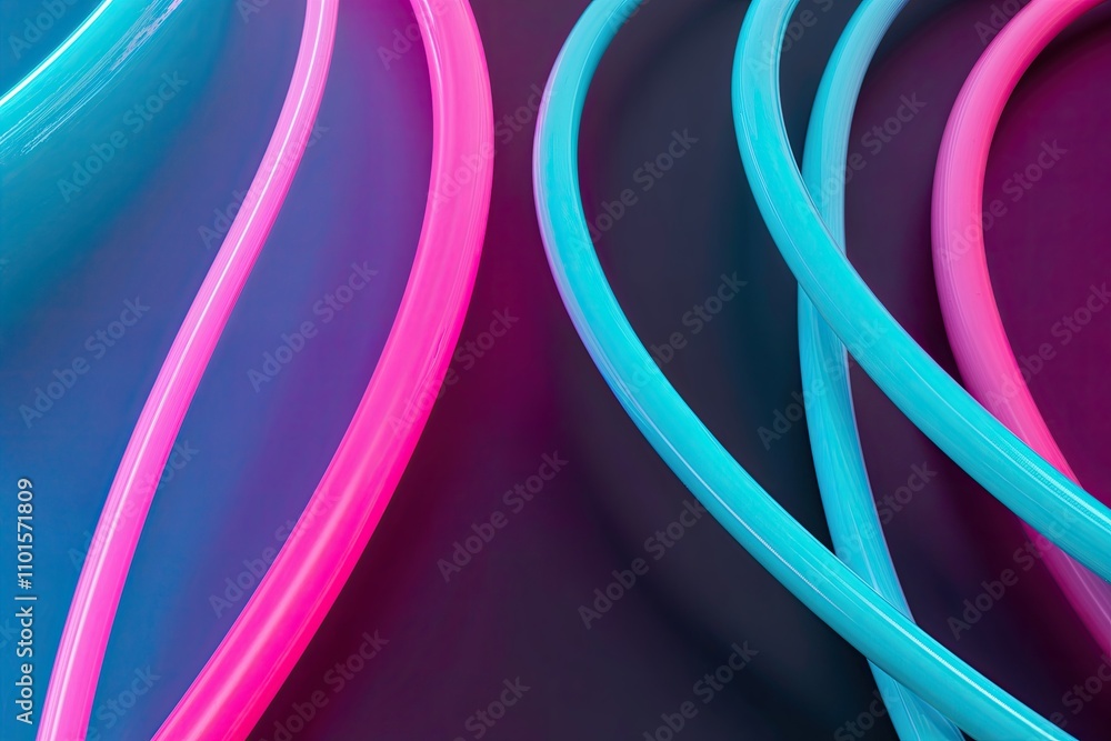 Aufkleber vibrant three dimensional neon curves in turquoise and raspberry for dynamic digital data exchange b