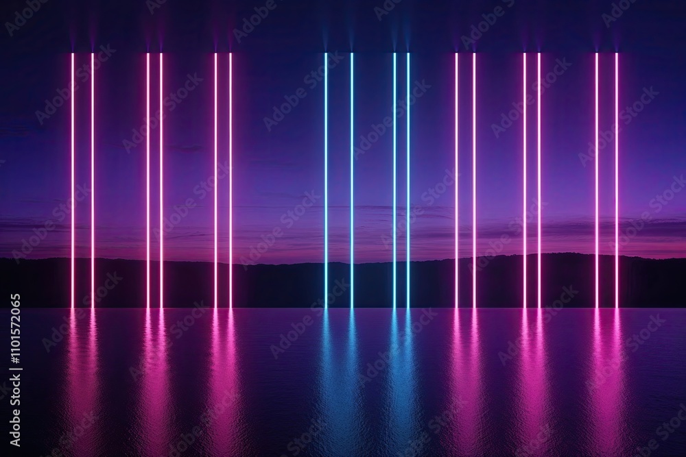 Poster dynamic neon glow abstract vertical lines against twilight background