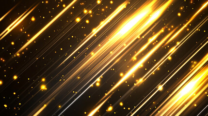 Fototapeta premium Bright golden light streaks create a dazzling effect in a dark background