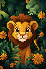 Fototapeta premium illustration, animaux de la jungle, dessin enfants, mignon, tout-petits, adorable, joli, fun, coloré
