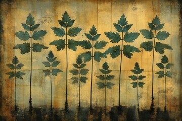 Naklejka premium Foliage Silhouettes in Watercolor at Sunset Gradient