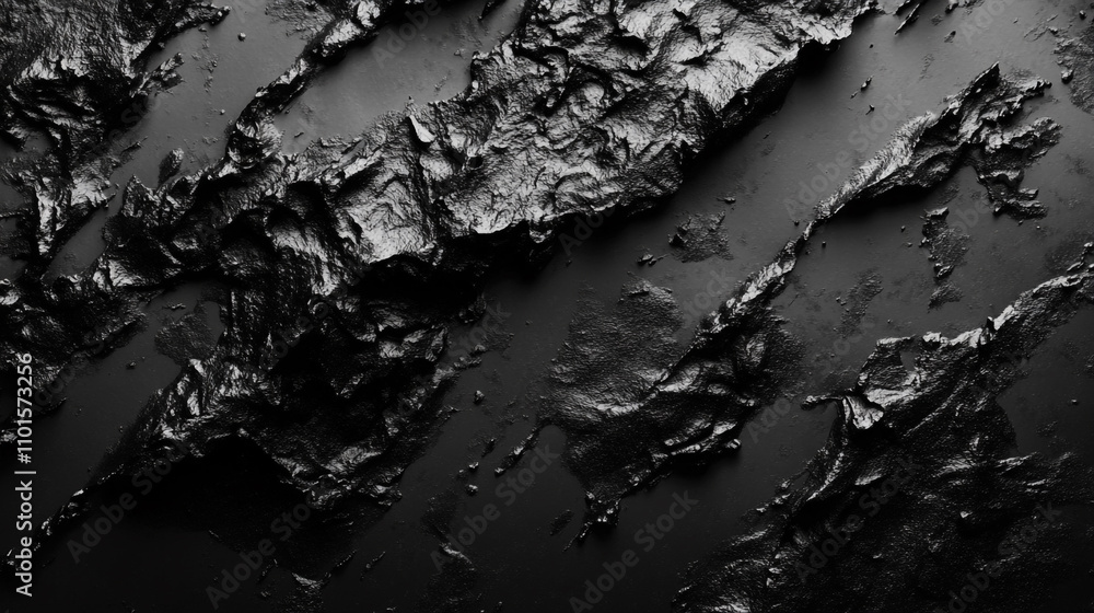 Poster textured black surface displaying rough, sharp formations with varied light reflections and shadows