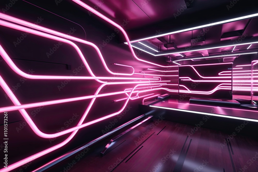 Aufkleber vibrant 3d abstract visuals with illuminated neon waves and advanced digital technology