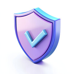 cartoon 3d Icon safety shield check mark perspective . Blue and purple symbol security safety icon. Checkmark in minimalistic style. 3d vector illustration. white background	