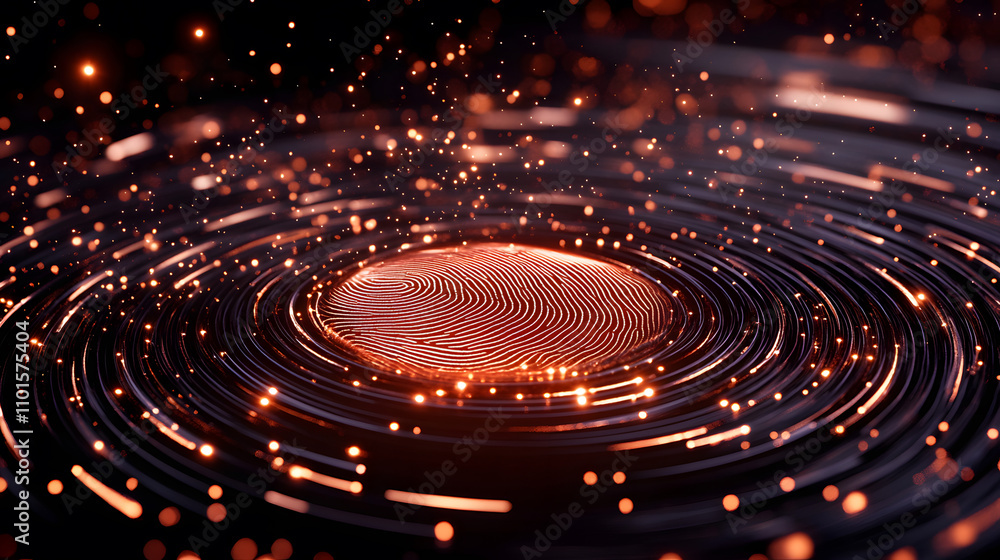 Aufkleber An abstract representation of a fingerprint in a swirling orange liquid, creating a mesmerizing effect with glowing particles and rippling waves