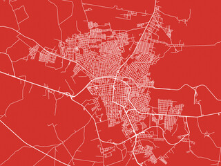 Christmas Map of Ciudad Valles, Mexico in Snowy White on Festive Red Background.