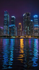 Fototapeta premium Vibrant Night Cityscape with Illuminated Buildings