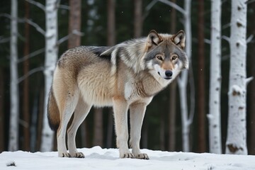 Obraz premium there is a wolf standing in the snow in the woods