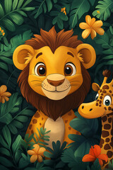 illustration, animaux de la jungle, dessin enfants, mignon, tout-petits, adorable, joli, fun, coloré