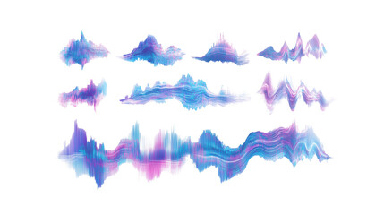 Set of digital glitch effects isolated on transparent background
