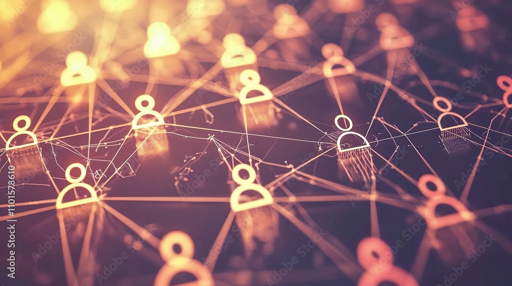 Poster a digital network graphic featuring interconnected user icons symbolizing communication and social c