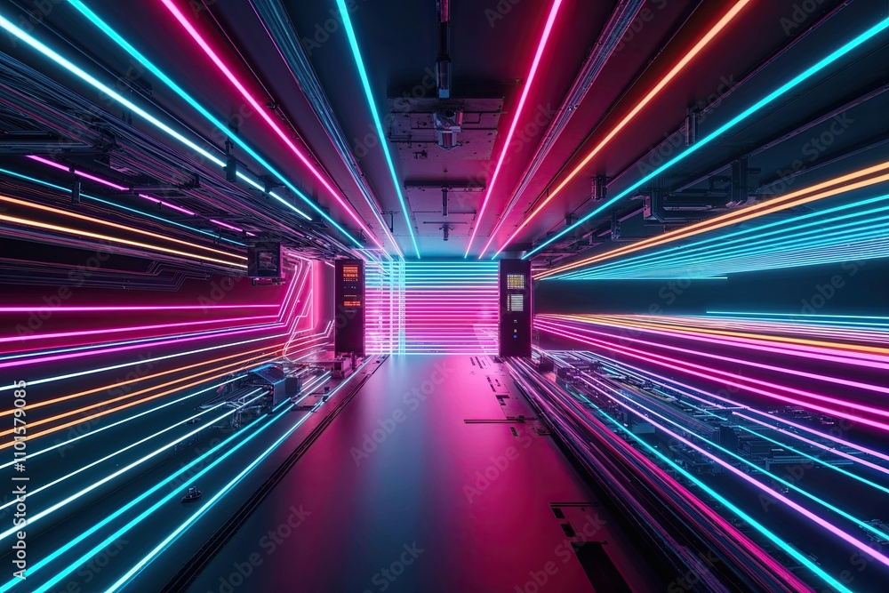 Poster vibrant three dimensional neon abstract background with luminous lines and advanced digital data flo