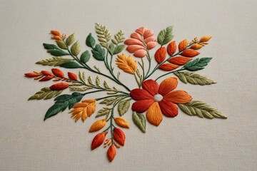 embroidery design of a flower with leaves and flowers on a table