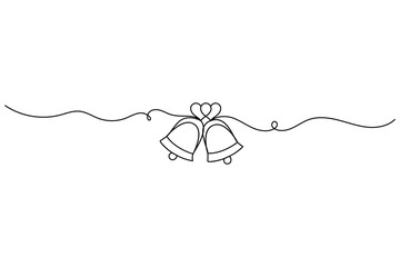 Continuous one line drawing of christmas bell isolated outline vector icon