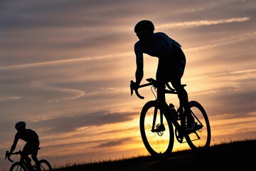Sunset Cycling Race Captivating Silhouette of a Racer in Action