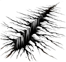 Jagged crack deep fissure sharp edges. earthquake concept broken surface dynamic lines. symmetrical fracture splintered earth transparent.