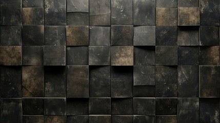 Dark, textured squares create a dramatic, modern wall.