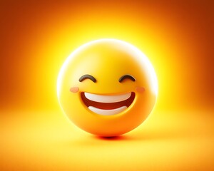 Fototapeta premium A cheerful emoji man in yellow tones with a bright smile on a warm, glowing gradient ,