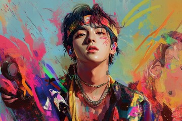 Colorful portrait, vibrant style, expressive youth.