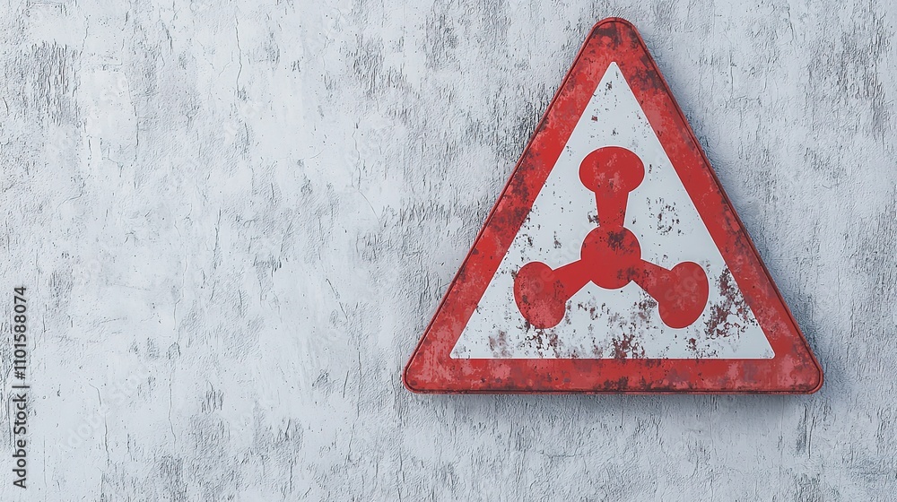 Poster a warning sign indicating hazardous material, featuring a red triangle with a symbol representing ch