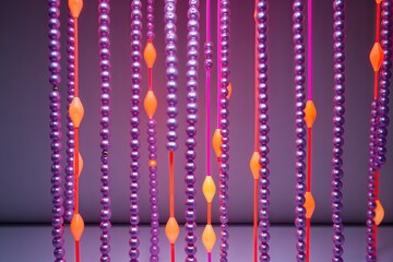 3D Neon Strands with Lavender Orange Luminous Pearls for a Futuristic Background