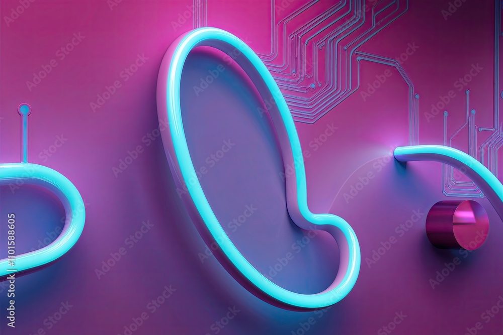 Aufkleber vibrant three dimensional neon curves in turquoise and raspberry colors for digital data exchange ba
