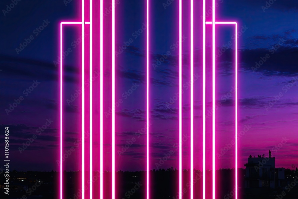 Poster vibrant 3d neon glow with abstract vertical lines against a twilight background