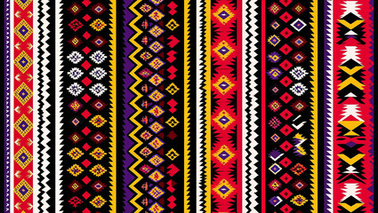 Bold geometric tribal pattern with vibrant color palette